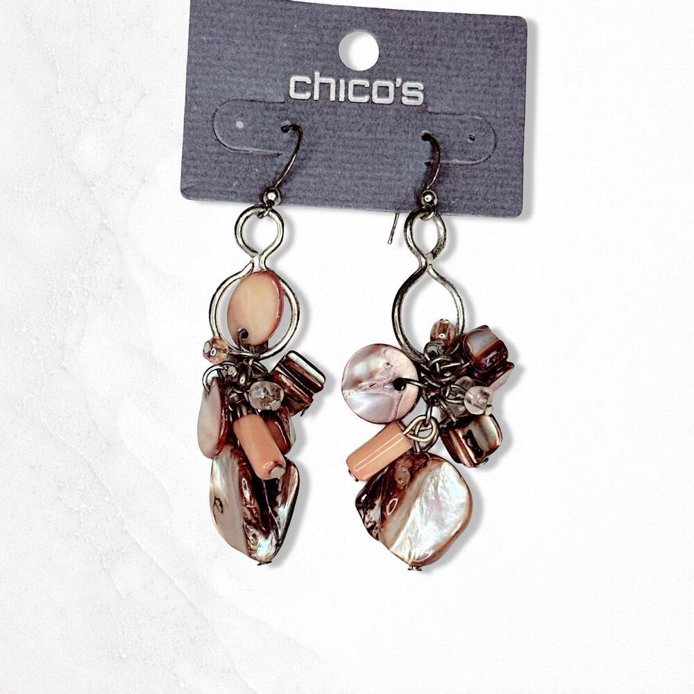 Chico's Peach and Shell Cluster Dangle Earrings